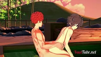 تشغيل Fate yaoi - shirou & sieg الذين يمارسون الجنس في أونسن. اللسان والشرج سرج مع creampie و cums في فمه 2/2