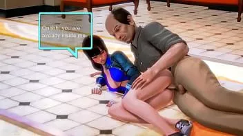 Jouer Hana d.va overwatch cosplay game girl ayant des relations sexuelles avec un vieil homme dans un manga hentai animé avec un gameplay d'action
