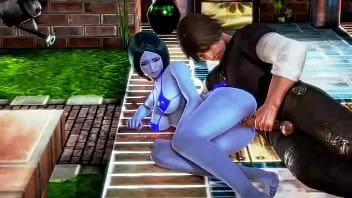 再生 セクシーな変態ビデオゲームプレイで男とセックスをしているコルタナコスプレ変態少女