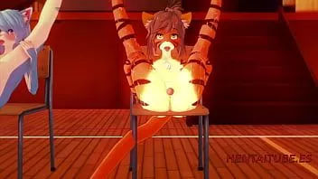 Abspielen Furry Yiff Hentai 3D- Orgie Furry. 4 pelzige Mädchen mit Dildos spritzen