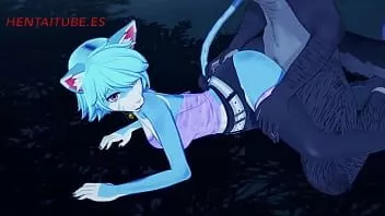 Abspielen Furry Yiff Hentai - Wolf x Kitty Handjob, Blowjob & Fick im Park mit mehrfachem Abspritzen